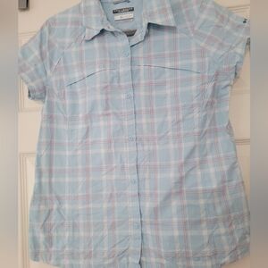 COLUMBIA Womens Plaid Button-Up Shirt L Hiking Camping Fishing Tropical